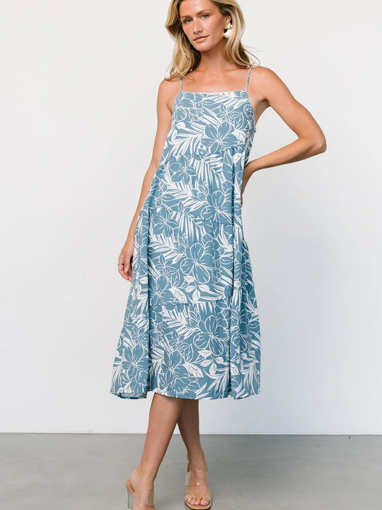 Vestido midi sem mangas com estampa floral