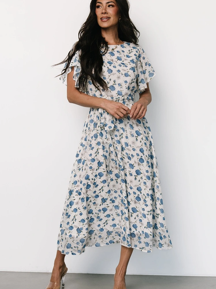 Floral Print Midi A-Line Dress