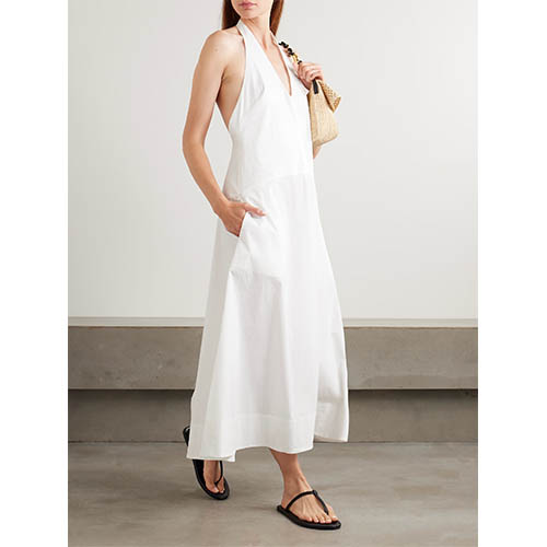 Vestido Maxi Halter Branco Que Prega Chique Relaxado